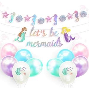 Birthday Party Decorations Pre-Assembled Glitter Mermaid Banner Let’s Be Mermaid